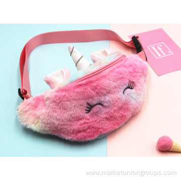 Hot Sale Little Girl Warm Colorful Rainbow Plush Soft Unicorn Fanny Pack Kids Bum Bags Ladies Cute Waist Bag